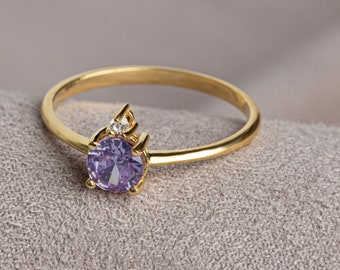 14K Solid Gold Alexandrite Ring - Real Diamond & June Birthstone Jewelry for Women, Perfect Gift for Mother's Day - Girlfriend - Wife