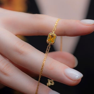 Yellow Topaz Bracelet, Handmade 14K Gold Baguette Rectangle Bracelet, Perfect Anniversary or Christmas Gift