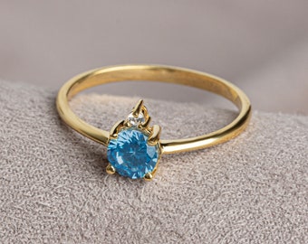 14K Solid Gold Diamond & White Topaz Ring - December Birthstone, Perfect Gift for Mother's Day - Girlfriend - Wife