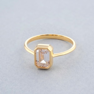 White Topaz Ring: 14K Solid Gold Rectangle Birthstone, April Birthstone, Baugette Jewelry