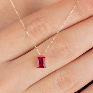 Rectangle Ruby Necklace 14K Solid Gold, Minimalist Birthstone Jewelry, Rectangle Necklace, Perfect Gift for Mother's Day - Girlfriend - Wife