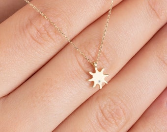 14K Gold Sun Necklace with Diamonds: Minimalist & Shiny Medium Pendant, Perfect Gift for Mother's Day - Girlfriend - Wife