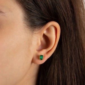 Rectangle Emerald Earring, 14K Solid Gold Earring, Birthstone, Perfect Gift for Mother's Day Girlfriend Wife image 4