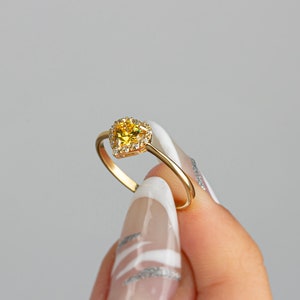 Real Diamond Heart Yellow Topaz Ring 14K Solid Gold, Birth Ring, Perfect Gift for Mother's Day Girlfriend Wife image 5