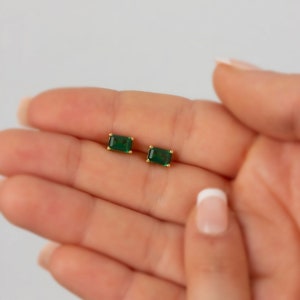 Rectangle Emerald Earring, 14K Solid Gold Earring, Birthstone, Perfect Gift for Mother's Day Girlfriend Wife image 3