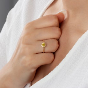 Real Diamond Heart Yellow Topaz Ring 14K Solid Gold, Birth Ring, Perfect Gift for Mother's Day Girlfriend Wife image 3