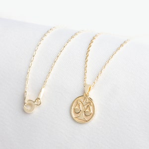 Libra Zodiac Sign 14K Solid Gold Necklace, Birthstone Necklace, Libra Zodiac, Astrology, Zodiac Constellation, Perfect Gift for Mother&#39;s Day