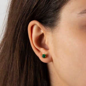 Round Emerald Earring 14K Solid Gold, Birthstone Women Earring, Round Emerald Jewelry, Perfect Gift for Mother's Day Girlfriend Wife image 2