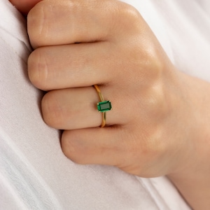 Rectangle Emerald Ring 14K Solid Gold, Real Gold Emerald Birthstone Ring, Perfect Gift for Mother's Day Girlfriend Wife image 5