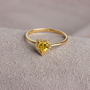 Real Diamond Heart Yellow Topaz Ring 14K Solid Gold, Birth Ring, Perfect Gift for Mother's Day Girlfriend Wife image 4