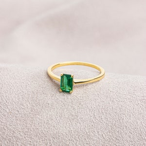 Rectangle Emerald Ring 14K Solid Gold, Real Gold Emerald Birthstone Ring, Perfect Gift for Mother's Day Girlfriend Wife image 4