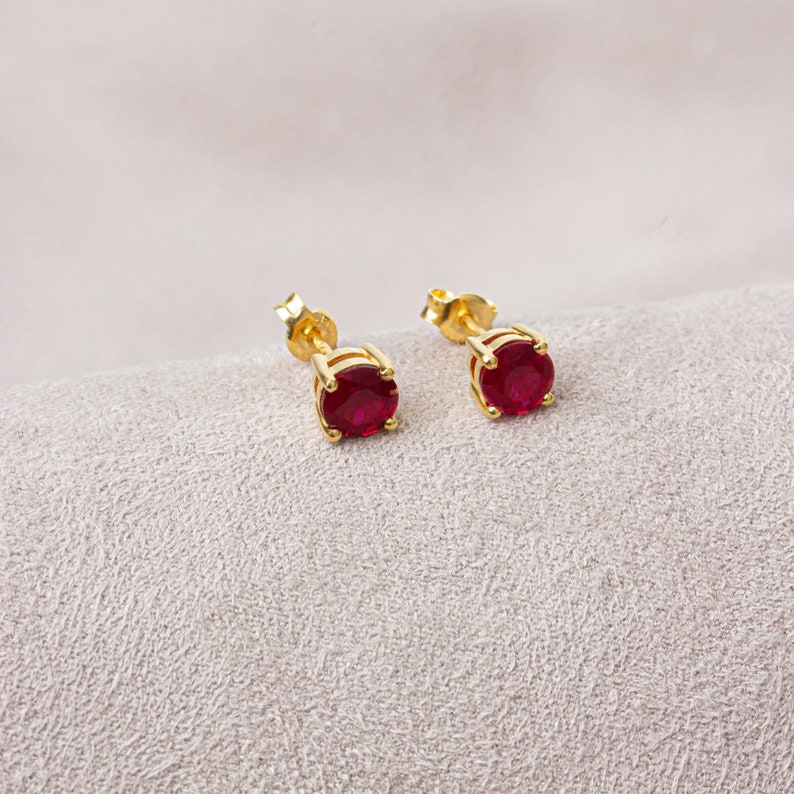 Round Ruby Earring 14K Solid Gold, July Birthstone Women Earring, Daily Jewelry, Perfect Gift for Mother's Day Girlfriend Wife image 5