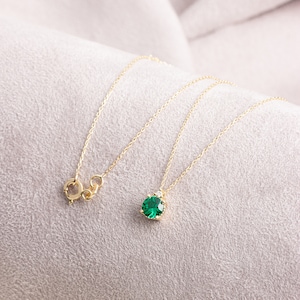 Real Diamond Round Emerald Necklace, 14K Solid Gold Minimalist, Birthstone Necklace, Perfect Gift for Mother's Day Girlfriend Wife image 4
