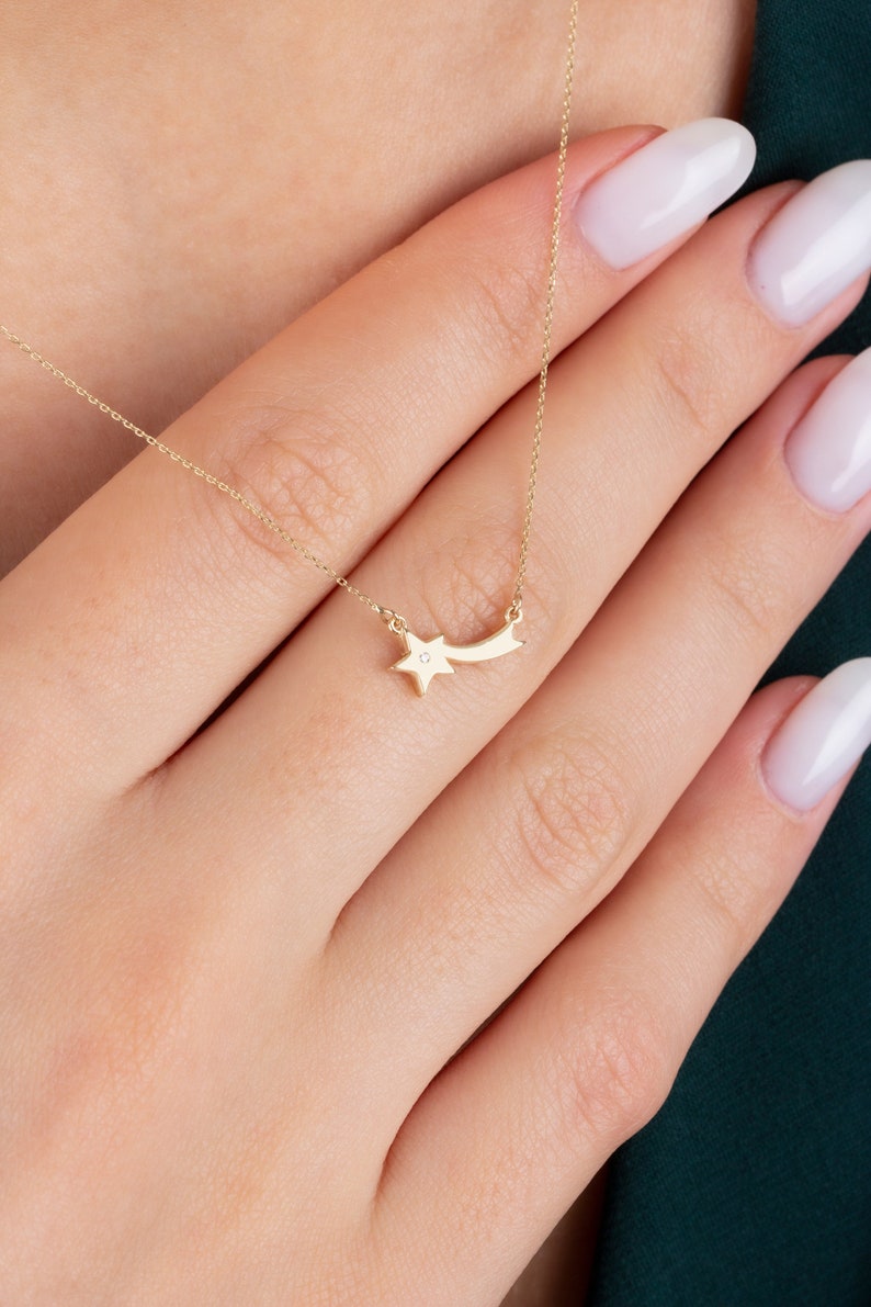 Real Diamond Comet Necklace, 14K Solid Gold Diamond Shooting Star Necklace, Perfect Gift for Mother's Day Girlfriend Wife image 5