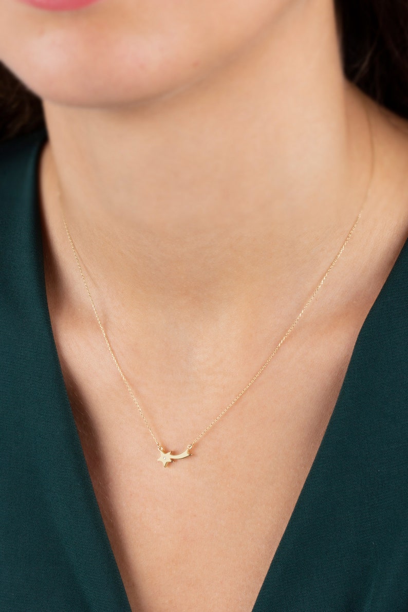 Real Diamond Comet Necklace, 14K Solid Gold Diamond Shooting Star Necklace, Perfect Gift for Mother's Day Girlfriend Wife image 4