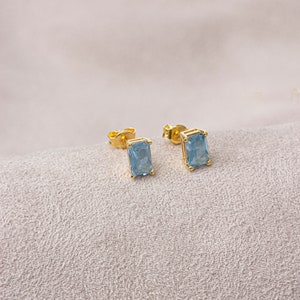 Rectangle Aquamarine Earring, 14K Solid Gold Aquamarine, March Birthstone, Perfect Gift for Mother's Day Girlfriend Wife image 5