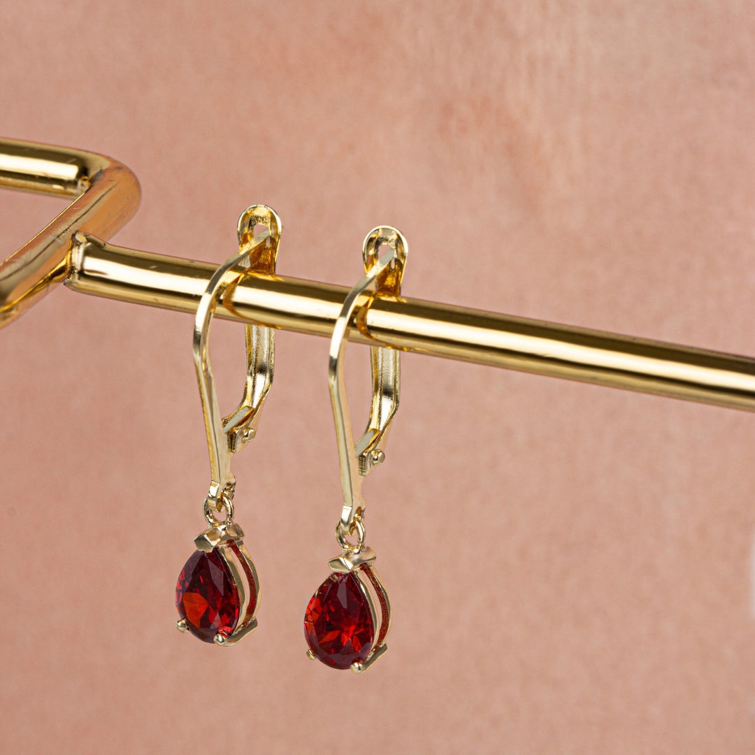 Dangling Drop Earrings,14k Solid Gold Earring,january