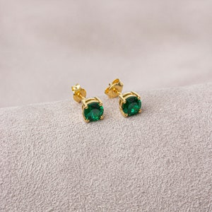 Round Emerald Earring 14K Solid Gold, Birthstone Women Earring, Round Emerald Jewelry, Perfect Gift for Mother's Day Girlfriend Wife image 5