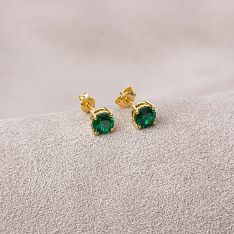 Round Emerald Earring 14K Solid Gold, Birthstone Women Earring, Round Emerald Jewelry, Perfect Gift for Mother's Day Girlfriend Wife image 5