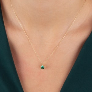 Real Diamond Round Emerald Necklace, 14K Solid Gold Minimalist, Birthstone Necklace, Perfect Gift for Mother's Day Girlfriend Wife image 3