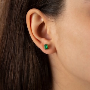 Rectangle Emerald Earring, 14K Solid Gold Earring, Birthstone, Perfect Gift for Mother's Day Girlfriend Wife image 6