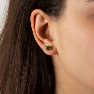 Round Emerald Earring 14K Solid Gold, Birthstone Women Earring, Round Emerald Jewelry, Perfect Gift for Mother's Day Girlfriend Wife image 6