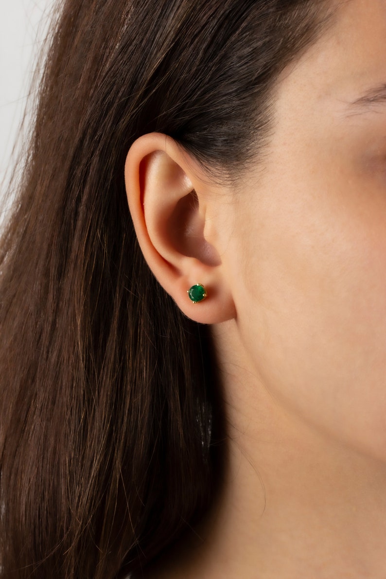 Round Emerald Earring 14K Solid Gold, Birthstone Women Earring, Round Emerald Jewelry, Perfect Gift for Mother's Day Girlfriend Wife image 6