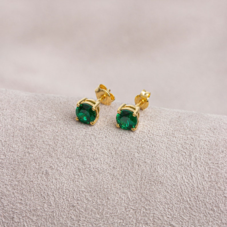Round Emerald Earring 14K Solid Gold, Birthstone Women Earring, Round Emerald Jewelry, Perfect Gift for Mother's Day Girlfriend Wife image 1