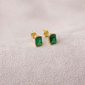 Rectangle Emerald Earring, 14K Solid Gold Earring, Birthstone, Perfect Gift for Mother's Day Girlfriend Wife image 5