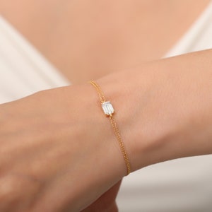 Rectangle White Topaz Bracelet 14K Solid Gold, Baguette White Bracelet, April Birthstone, Perfect Gift for Mother's Day Girlfriend Wife image 3