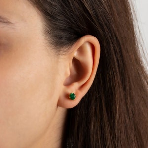 Round Emerald Earring 14K Solid Gold, Birthstone Women Earring, Round Emerald Jewelry, Perfect Gift for Mother's Day Girlfriend Wife image 4