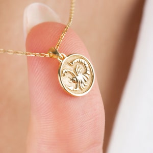 Scorpio Zodiac Necklace 14K Solid Gold, Birthstone Astrology Necklace, Zodiac Constellation Coin Pendant, Perfect Gift for Mother&#39;s Day