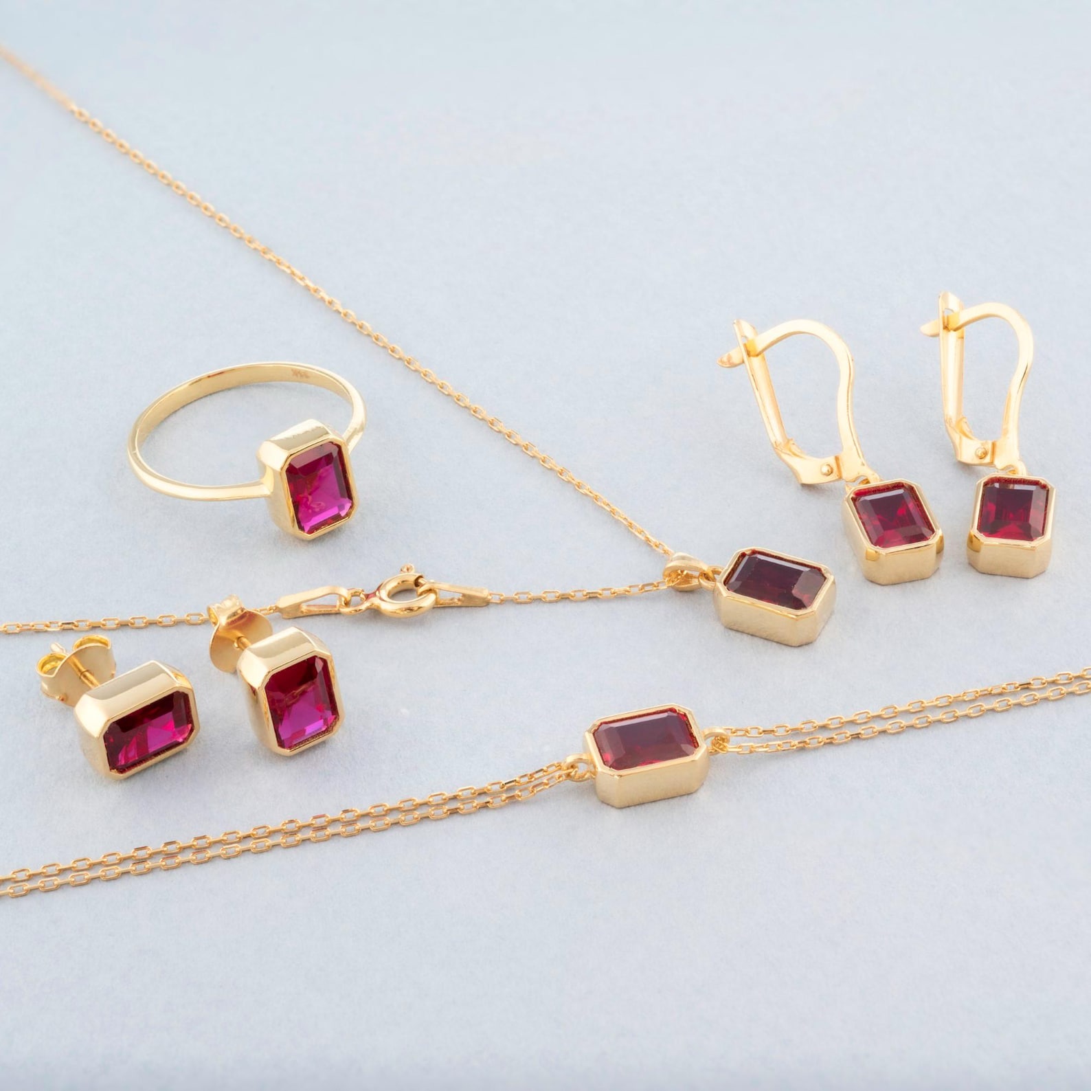 Rectangle Ruby 14K 10K 8K Solid Gold Dangle Baguette Earrings, July ...