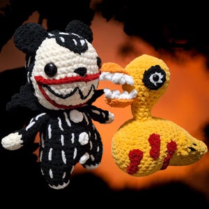 NBC Vampire Teddy eller Anka inspirerad virkad plyschdocka, skräckplysch, skräckpresent