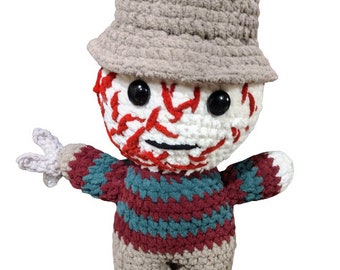 Freddy Krueger inspired crochet plushie doll-small and large, horror plush, horror gift
