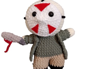 Jason Voorhees inspired crochet plushie doll- small and large, horror gift, horror plush