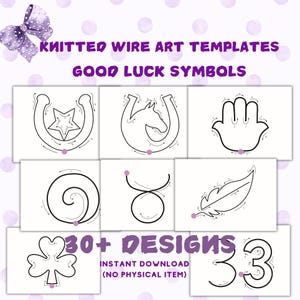 30+ good luck figures for knitted wire bending art, horse shoe designs for wire art patterns, tricotin templates, icord patterns