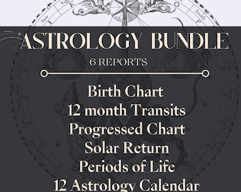 Astrology Bundle, Birth Chart Reading, Periods of Life, Progressed Chart, Solar Return Analysis, Planet Transits,1-Year Highlights Calendar