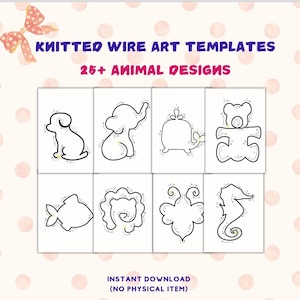 25+ animal designs for knitted wire art, wire bending art patterns, knitted wire art templates, tricotin templates, icord patterns