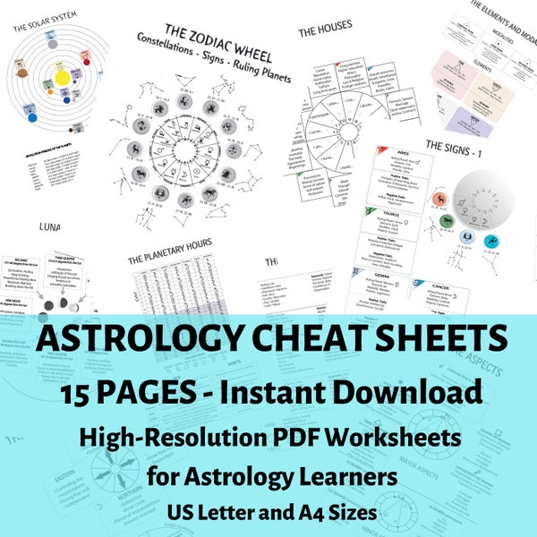 15-page astrology cheat sheets, basics of astrology, astrology for beginners, learning astrology, natal chart reading, birth chart reading