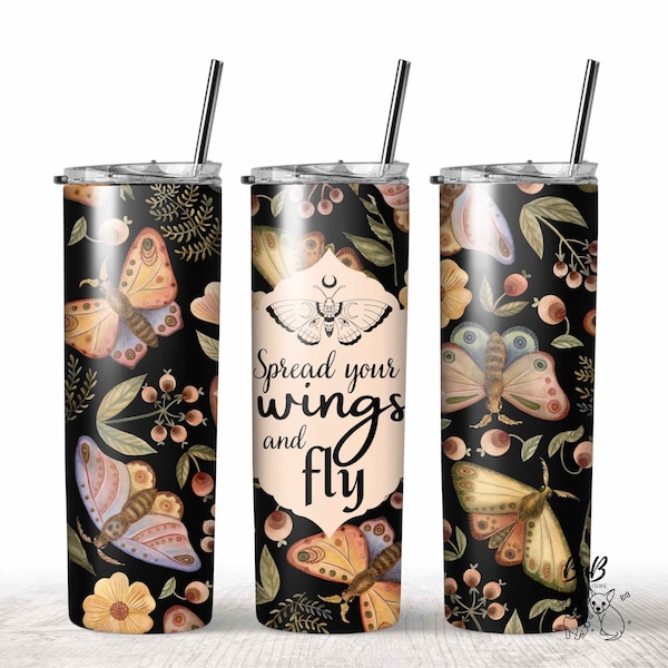 Spread Your Wings and Fly on Moth Background with Crescent Moon SEAMLESS PNG Digital Download for 20 oz Straight Skinny Tumbler