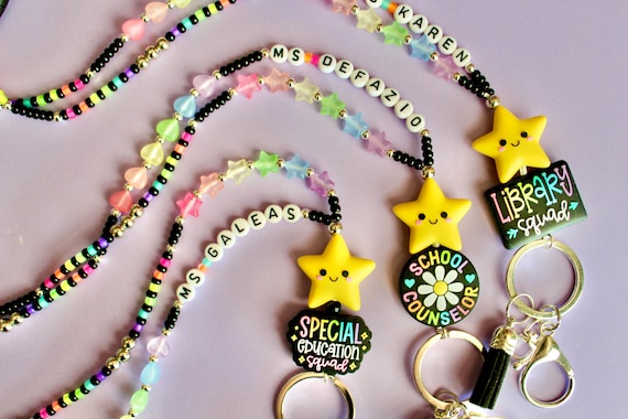 Hand Beaded Lanyard: Czech Glass Beads, Teacher, Librarian, Nurse, Counselor