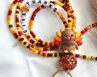 Custom Teacher Lanyard, Fall Teacher Lanyard, Thanksgiving Lanyard, Seed Bead Lanyard, Holiday Lanyard, Personailzed Lanyard, Nurse Lanyard,