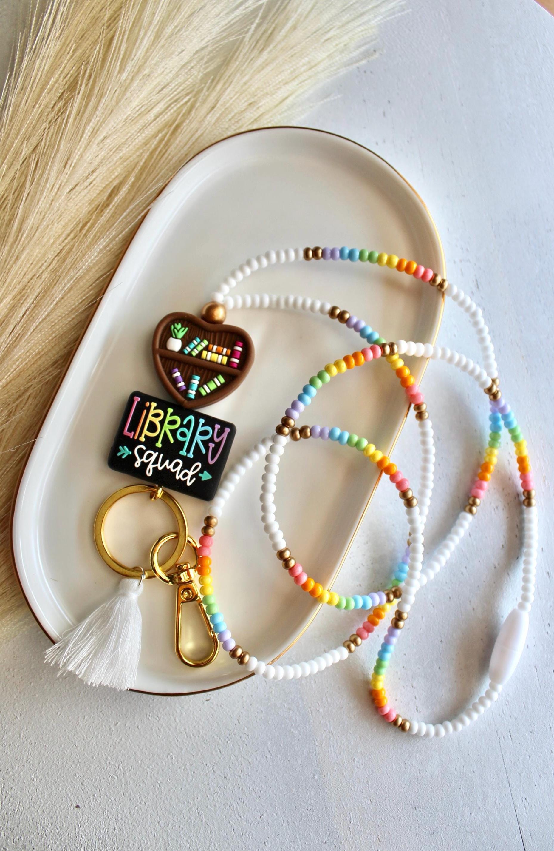 School Librarian Gifts, Librarian Lanyard, Library Squad Lanyard, Back to School Gift, Book Lover Gift, Badge Holder, Seed Bead Lanyard,