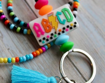 ABCD Lanyard, Seed Bead Lanyard, Breakaway Lanyard, Personalized Teacher Lanyard, Elementary Teacher Lanyard, New Teacher Gift
