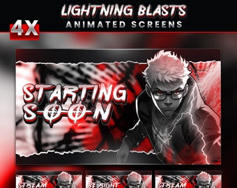 4x Animated Lightning Blasts Screen Overlays | Starting Soon | BrB | Ending | Offline -Immediate Download/Immediate Use - Youtube-Twitch