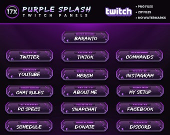 17x Twitch Panels Pack – Purple Splash Series | Twitch Panels | StreamPanel | Download