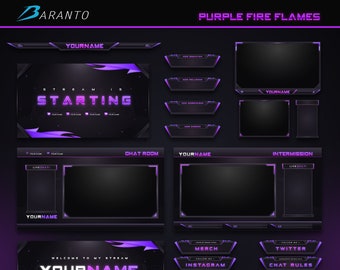 Animated Purple Fire Flames Twitch Overlay Package | Custom names | Instant Download / Ready to Use - Streamer - Streaming - Gaming