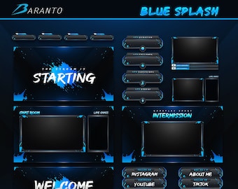 Animiertes Blue Splash Overlay Twitch Package | Sofort Download / Sofort Einsatzbereit / Streamer / Streaming / Gaming