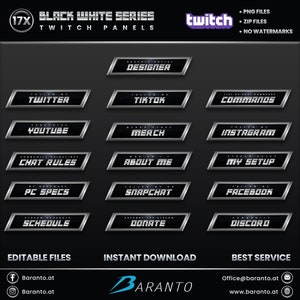 17x Twitch Panels Pack Black White Series | Twitch panel | Stream Panel | Instant Download